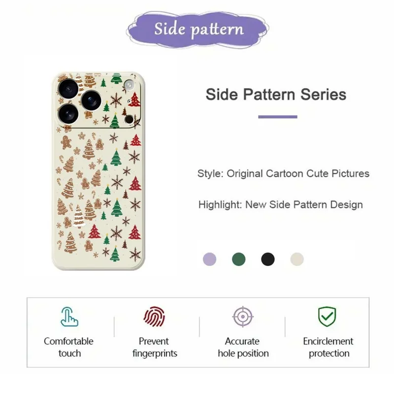 For iPhone 17 Pro Max Case Christmas Tree Gingerbread Pattern Printing Straight Edge TPU Phone Back Cover - Beige