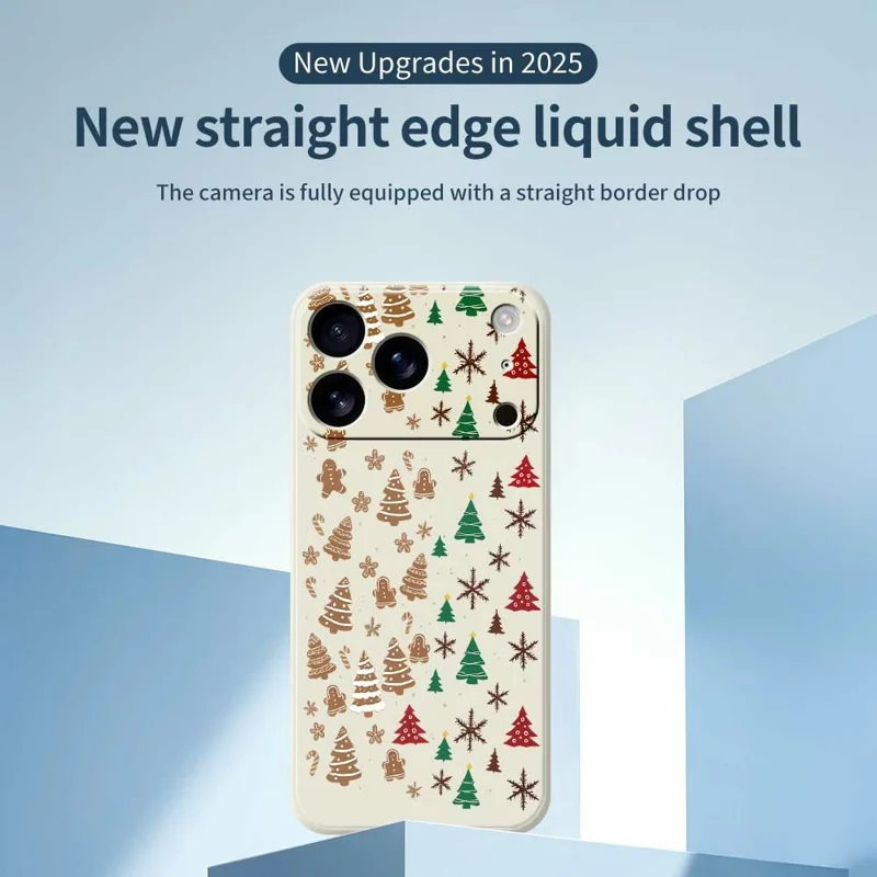 For iPhone 17 Pro Max Case Christmas Tree Gingerbread Pattern Printing Straight Edge TPU Phone Back Cover - Beige