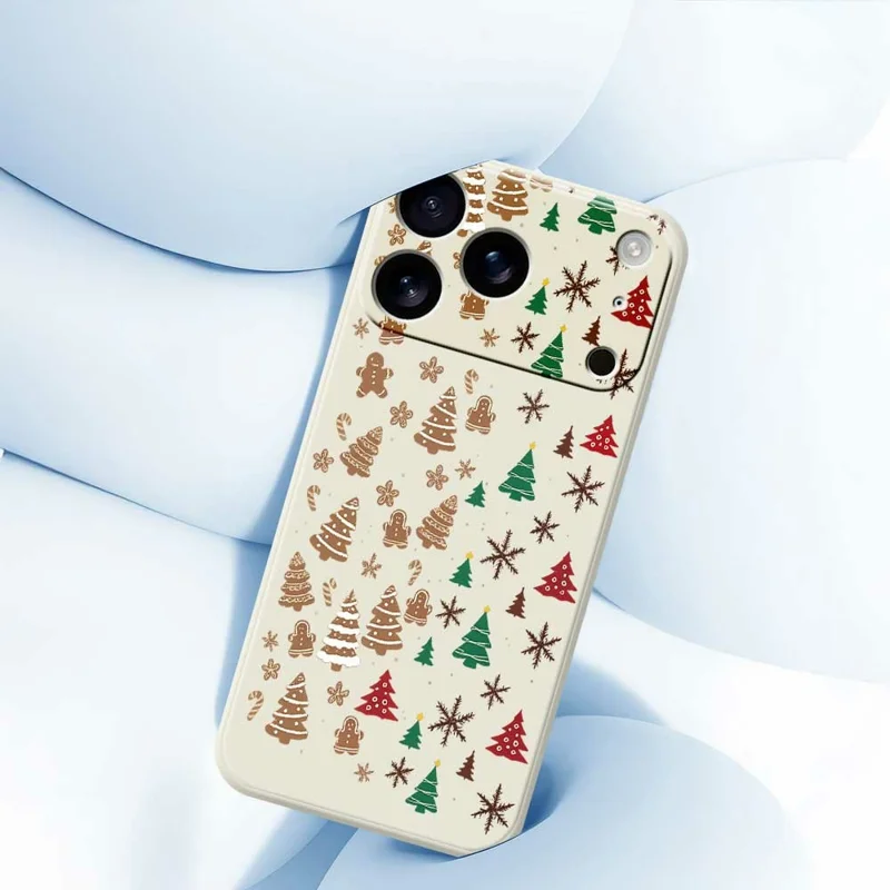 For iPhone 17 Pro Max Case Christmas Tree Gingerbread Pattern Printing Straight Edge TPU Phone Back Cover - Beige