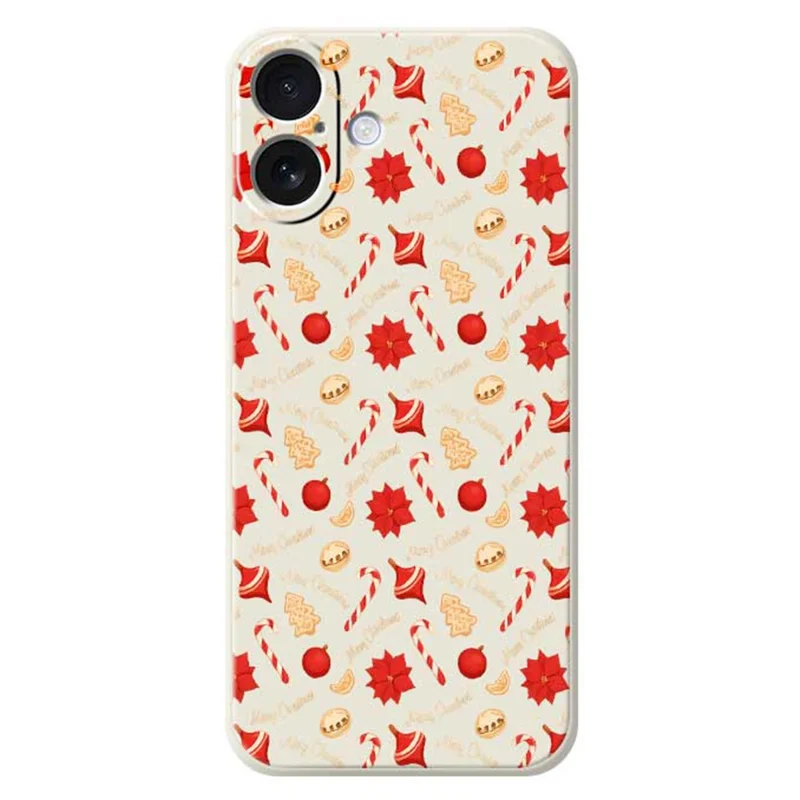 For iPhone 17 Case Christmas Candy Pattern Printing Straight Edge TPU Phone Back Cover - Beige
