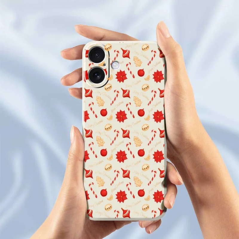 For iPhone 17 Case Christmas Candy Pattern Printing Straight Edge TPU Phone Back Cover - Beige
