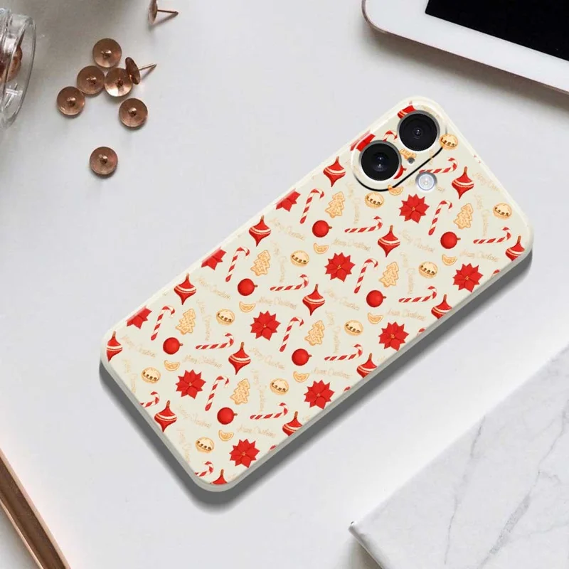 For iPhone 17 Case Christmas Candy Pattern Printing Straight Edge TPU Phone Back Cover - Beige