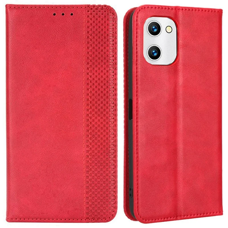 For Umidigi G1 Full Protection Phone Case Retro Texture Imprinted Pattern PU Leather Wallet Stand Magnetic Auto-absorbed Phone Cover - Red