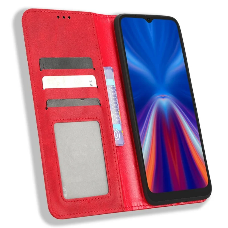 For Umidigi G1 Full Protection Phone Case Retro Texture Imprinted Pattern PU Leather Wallet Stand Magnetic Auto-absorbed Phone Cover - Red