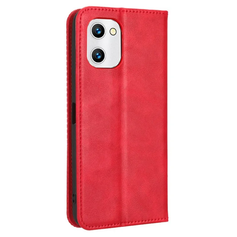 For Umidigi G1 Full Protection Phone Case Retro Texture Imprinted Pattern PU Leather Wallet Stand Magnetic Auto-absorbed Phone Cover - Red