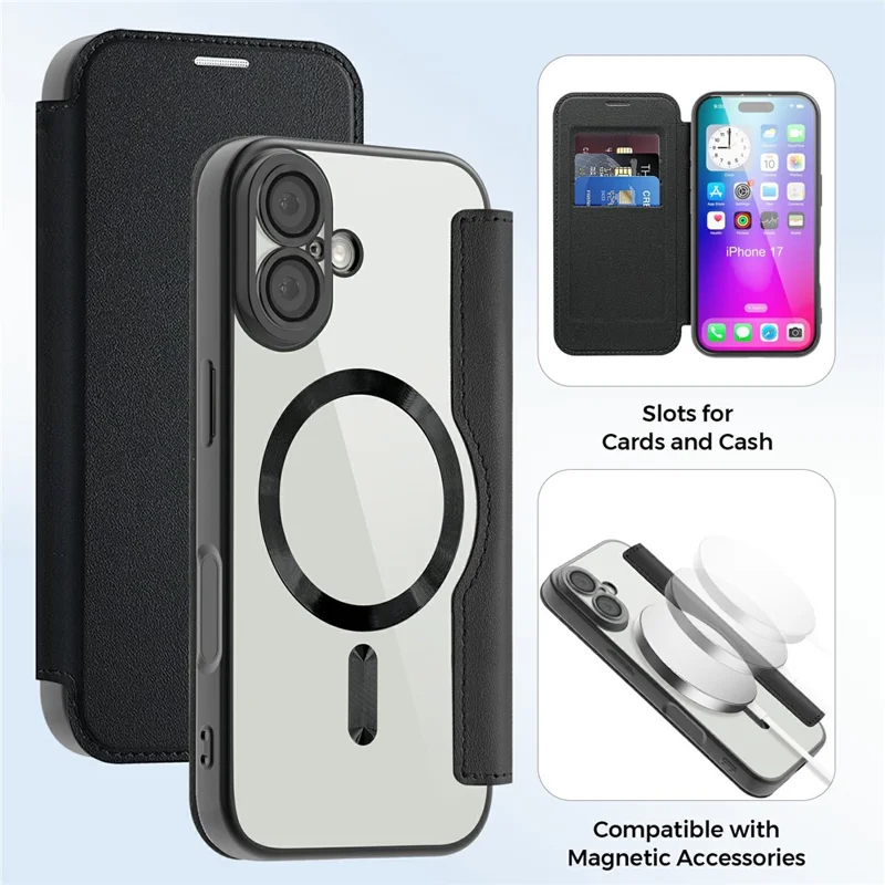 Cover per iPhone 17 Compatibile con MagSafe Custodia in Pelle Antilettura RFID - Nero