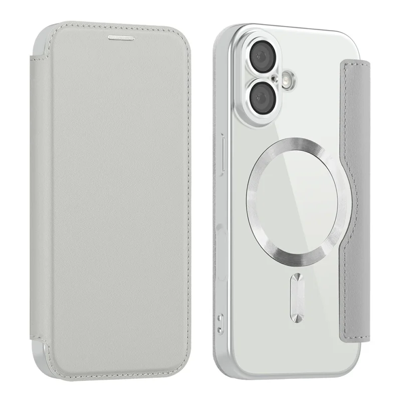 For iPhone 17 Case Compatible with MagSafe RFID Blocking Leather Phone Cover - Titanium Grey