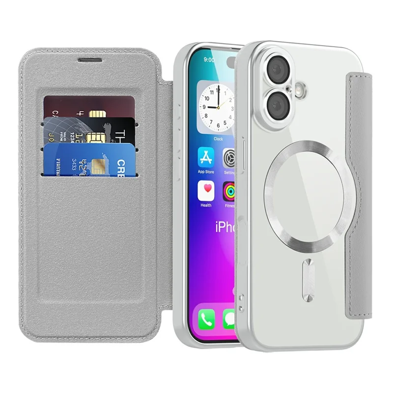 For iPhone 17 Case Compatible with MagSafe RFID Blocking Leather Phone Cover - Titanium Grey