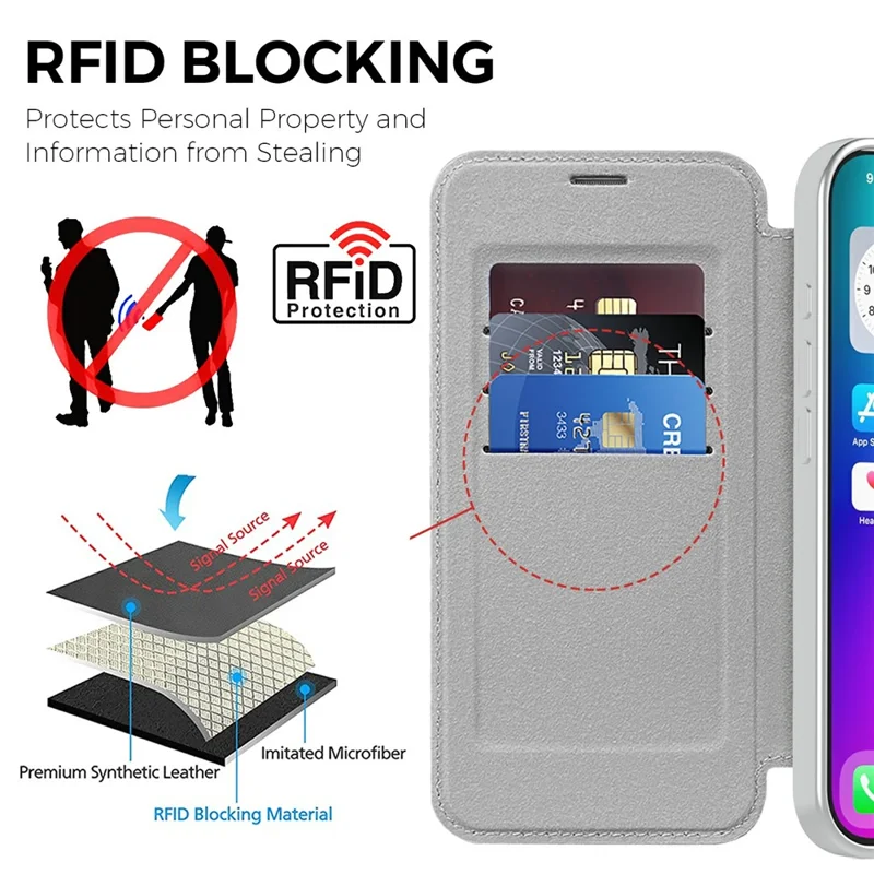 For iPhone 17 Case Compatible with MagSafe RFID Blocking Leather Phone Cover - Titanium Grey