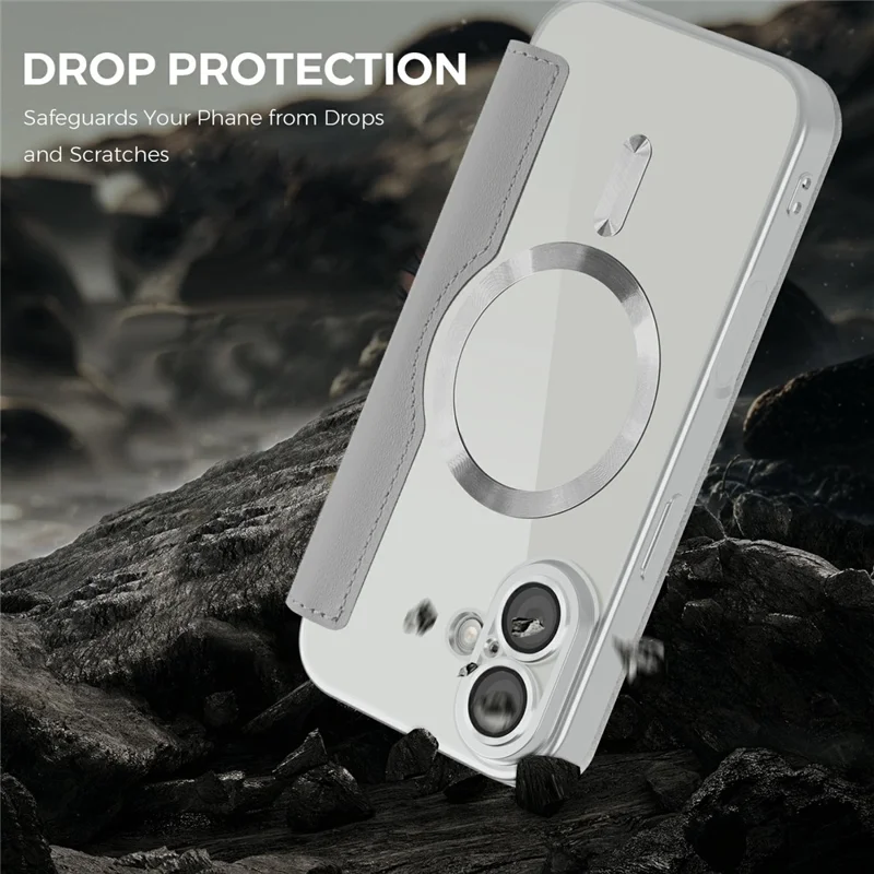 For iPhone 17 Case Compatible with MagSafe RFID Blocking Leather Phone Cover - Titanium Grey
