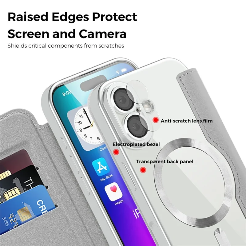 For iPhone 17 Case Compatible with MagSafe RFID Blocking Leather Phone Cover - Titanium Grey