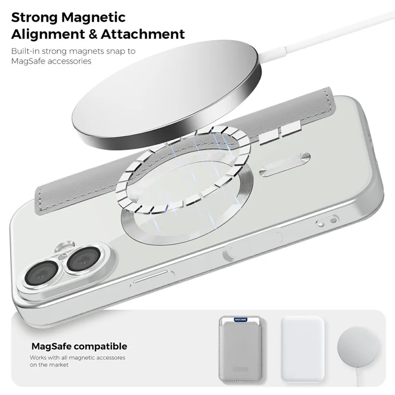 For iPhone 17 Case Compatible with MagSafe RFID Blocking Leather Phone Cover - Titanium Grey