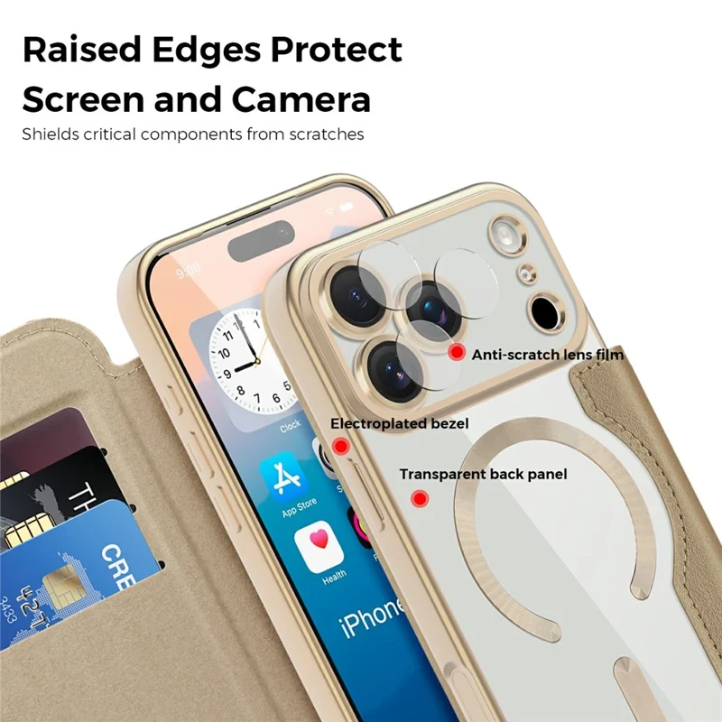 Étui pour iPhone 17 Pro Compatible avec MagSafe Protection RFID Housse en Cuir - Or Désert
