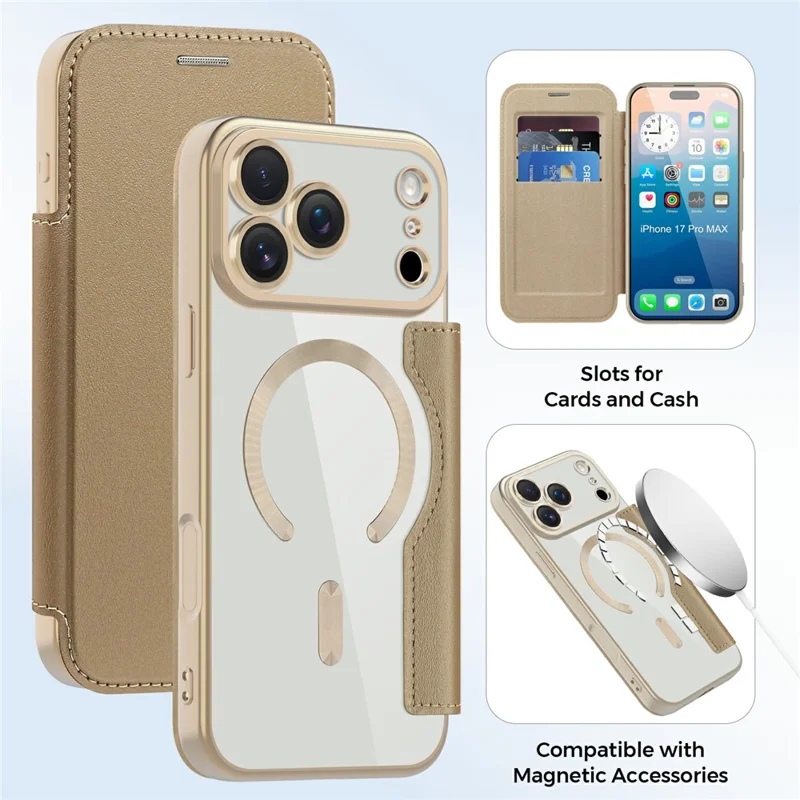 Étui pour iPhone 17 Pro Compatible avec MagSafe Protection RFID Housse en Cuir - Or Désert