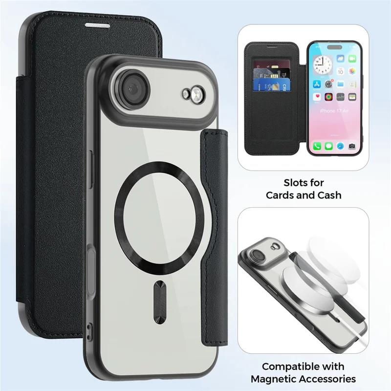 Cover per iPhone 17 Air Compatibile con MagSafe, Custodia in Pelle con Blocco RFID - Nero