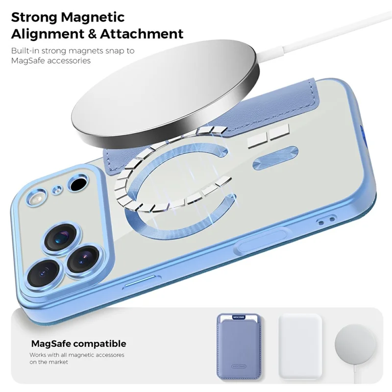 For iPhone 17 Pro Max Case Compatible with MagSafe RFID Blocking Card Holder Leather Phone Cover - Blue