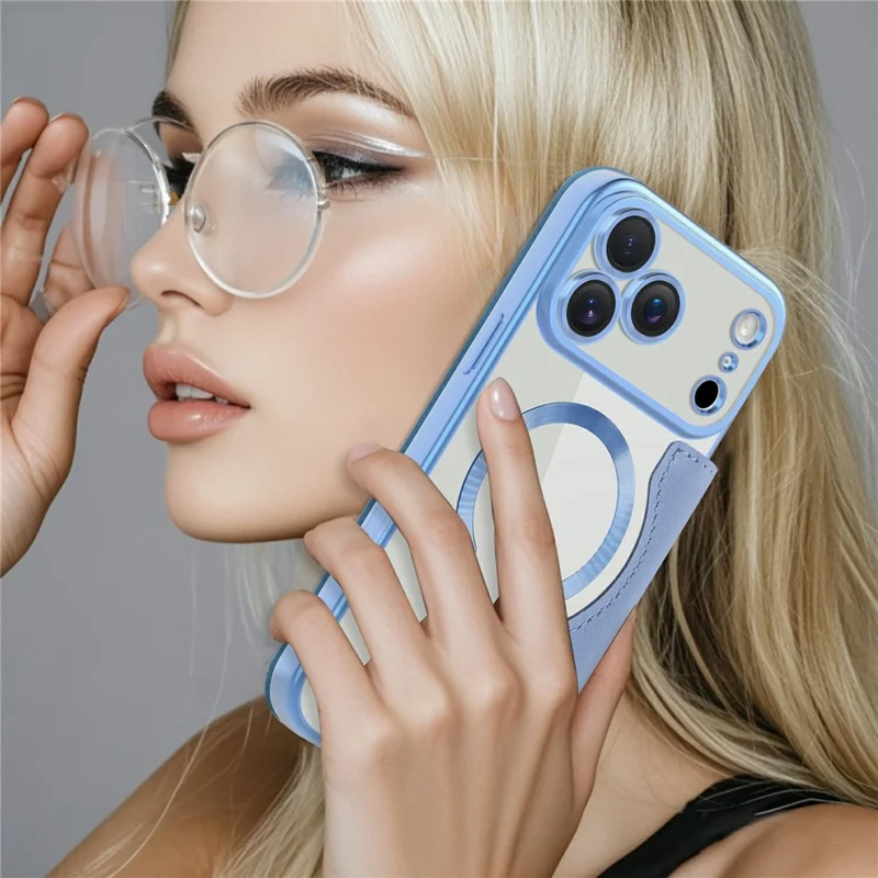 For iPhone 17 Pro Max Case Compatible with MagSafe RFID Blocking Card Holder Leather Phone Cover - Blue