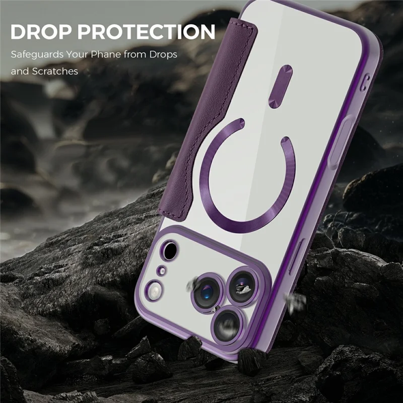 For iPhone 17 Pro Max Case Compatible with MagSafe RFID Blocking Card Holder Leather Phone Cover - Dark Purple