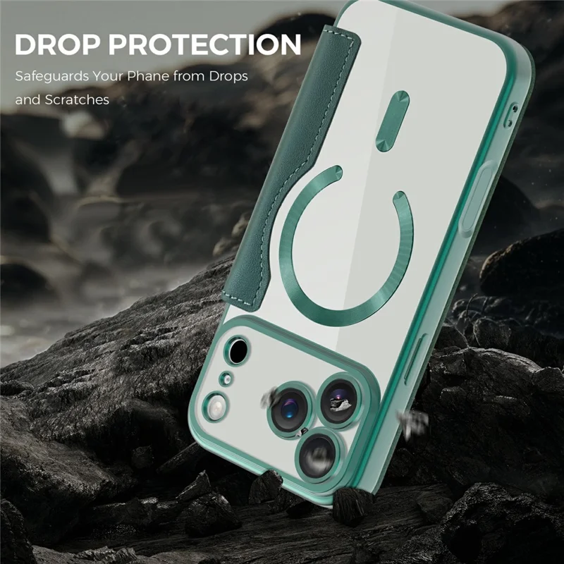 For iPhone 17 Pro Max Case Compatible with MagSafe RFID Blocking Card Holder Leather Phone Cover - Blackish Green