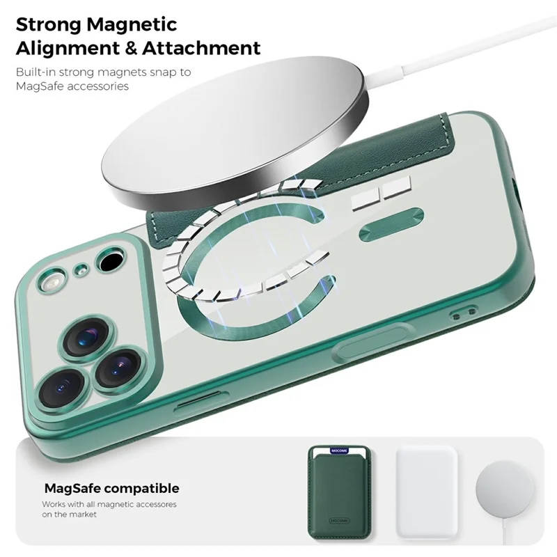 For iPhone 17 Pro Max Case Compatible with MagSafe RFID Blocking Card Holder Leather Phone Cover - Blackish Green