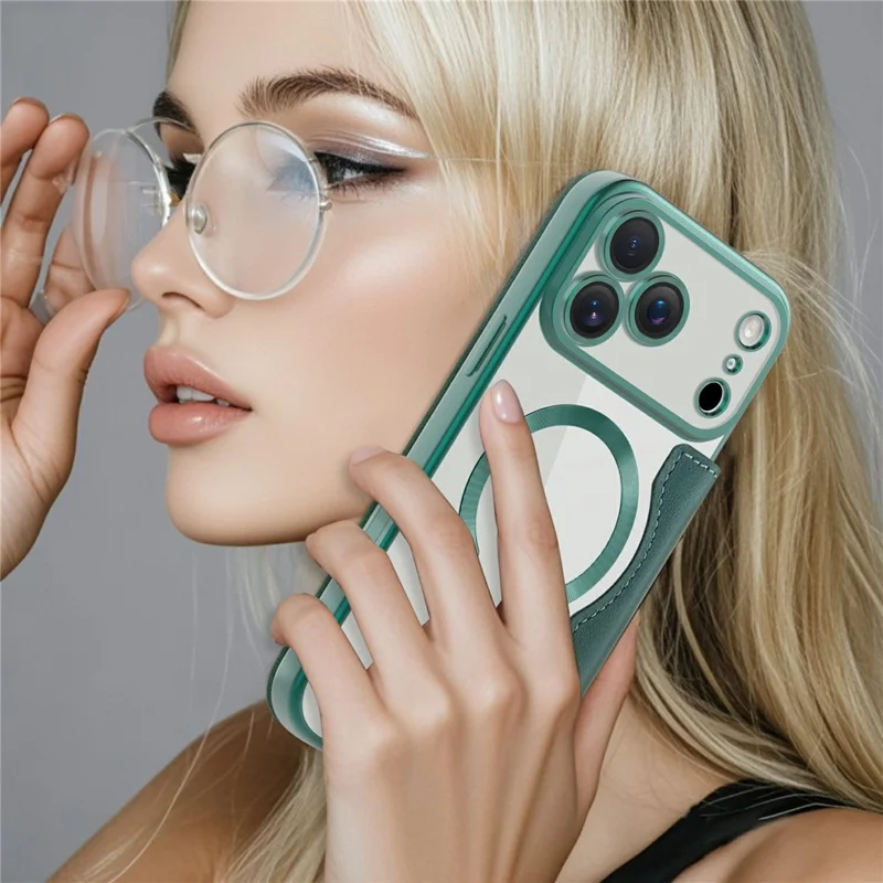 For iPhone 17 Pro Max Case Compatible with MagSafe RFID Blocking Card Holder Leather Phone Cover - Blackish Green