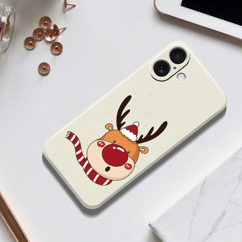 Funda de iPhone 17 con Estampado de Cabeza de Ciervo, Borde Recto, Cubierta Trasera de TPU - Beige