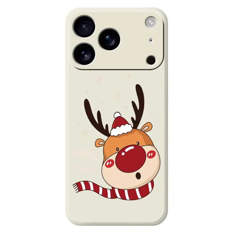 For iPhone 17 Pro Case Deer Head Pattern Printing Straight Edge TPU Phone Back Cover - Beige