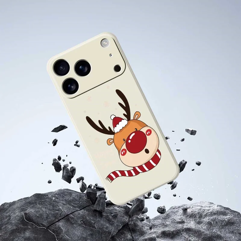 For iPhone 17 Pro Case Deer Head Pattern Printing Straight Edge TPU Phone Back Cover - Beige