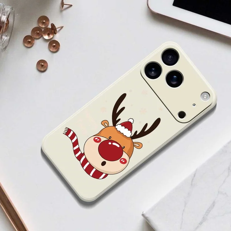 For iPhone 17 Pro Case Deer Head Pattern Printing Straight Edge TPU Phone Back Cover - Beige