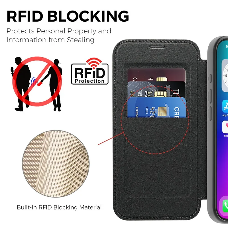 For iPhone 17 Case Compatible with MagSafe Rhombus PU Leather Phone Cover - Black