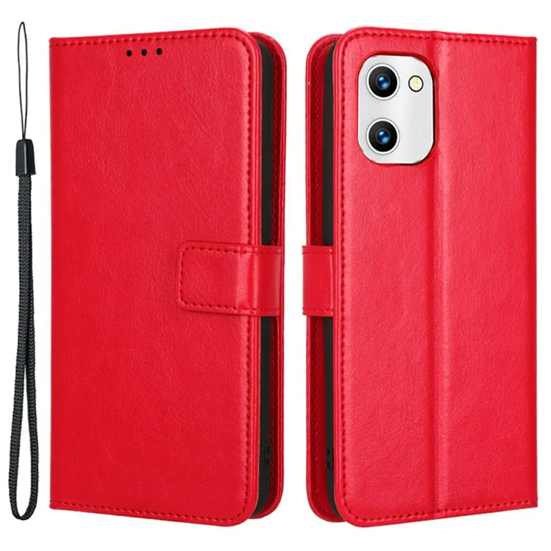 Shockproof Phone Case For Umidigi G1 PU Leather Crazy Horse Texture Phone Cover Wallet Stand with Strap - Red