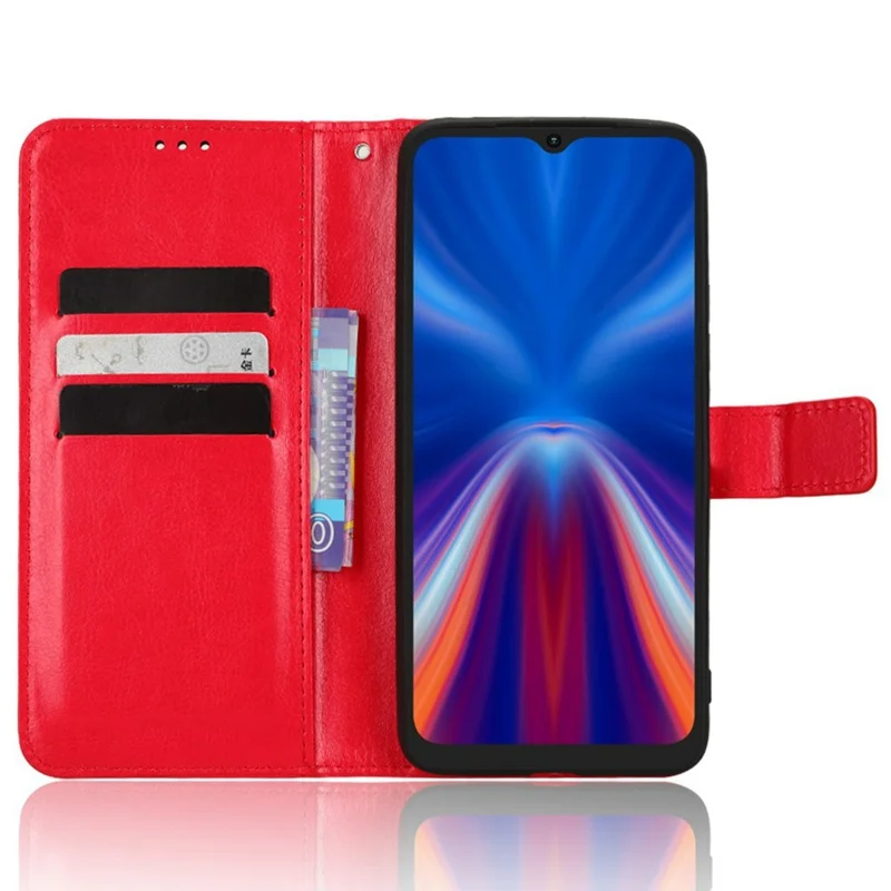 Shockproof Phone Case For Umidigi G1 PU Leather Crazy Horse Texture Phone Cover Wallet Stand with Strap - Red