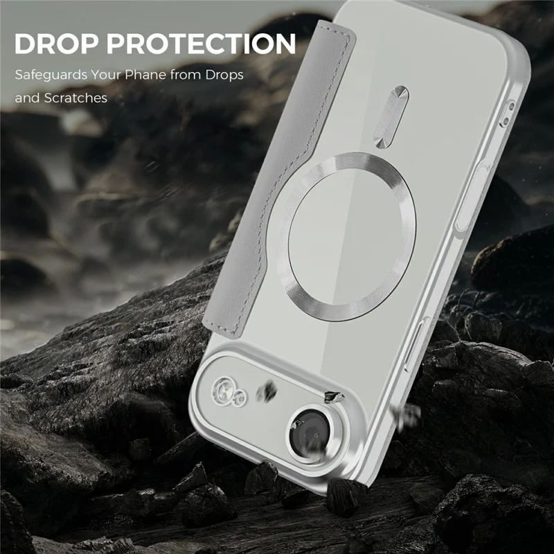For iPhone Air Case Compatible with MagSafe Rhombus PU Leather Phone Cover - Titanium Grey