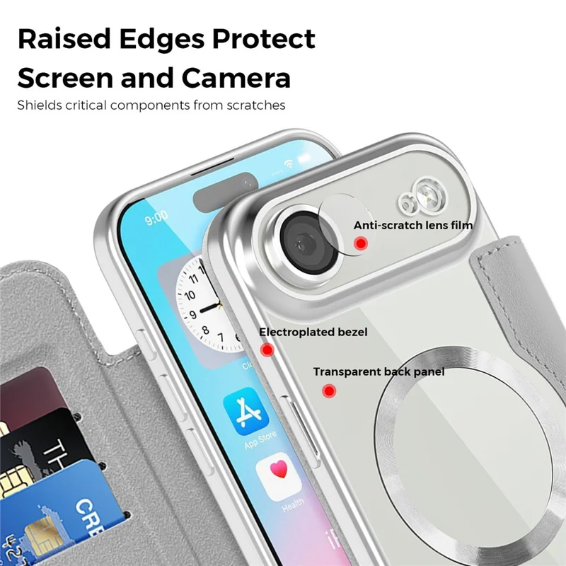 For iPhone Air Case Compatible with MagSafe Rhombus PU Leather Phone Cover - Titanium Grey