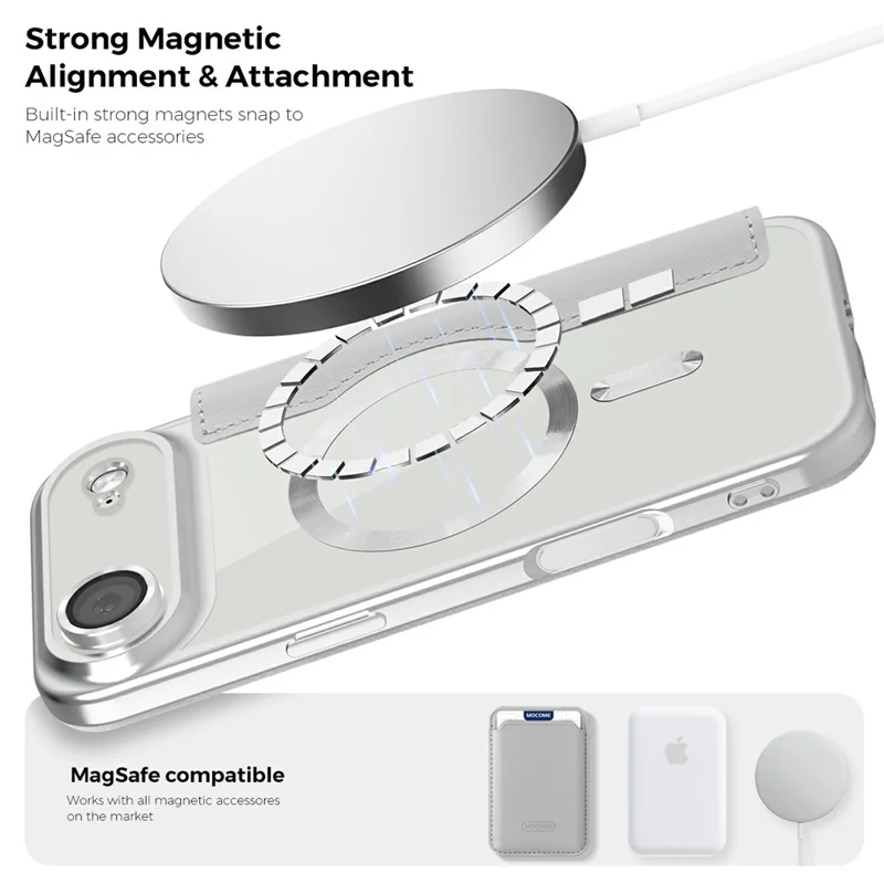 For iPhone Air Case Compatible with MagSafe Rhombus PU Leather Phone Cover - Titanium Grey