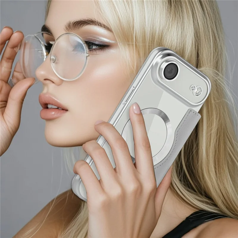 For iPhone Air Case Compatible with MagSafe Rhombus PU Leather Phone Cover - Titanium Grey