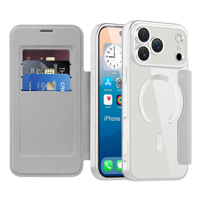 Für iPhone 17 Pro Max Hülle kompatibel mit MagSafe Rhombus PU-Leder Handyhülle - Titangrau