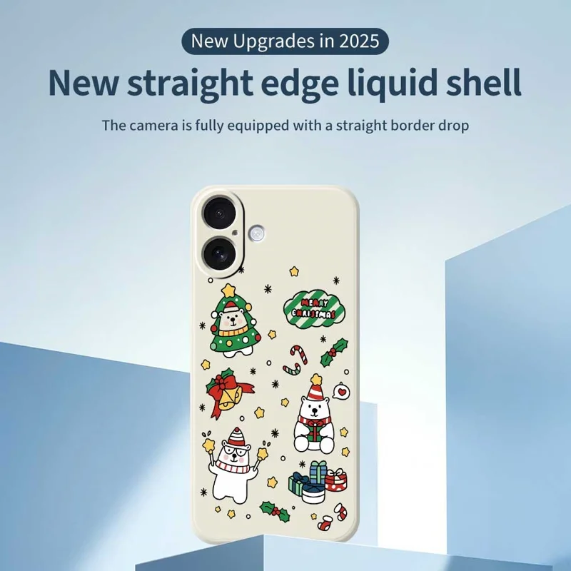 Étui pour iPhone 17 Motif d'ours de Noël Impression Bords droits Coque de téléphone en TPU - Beige