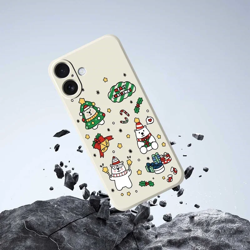 Étui pour iPhone 17 Motif d'ours de Noël Impression Bords droits Coque de téléphone en TPU - Beige
