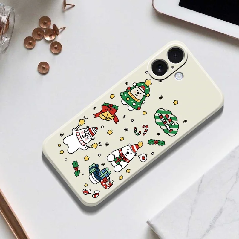 Étui pour iPhone 17 Motif d'ours de Noël Impression Bords droits Coque de téléphone en TPU - Beige