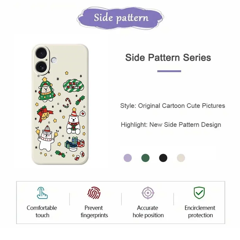 Étui pour iPhone 17 Motif d'ours de Noël Impression Bords droits Coque de téléphone en TPU - Beige