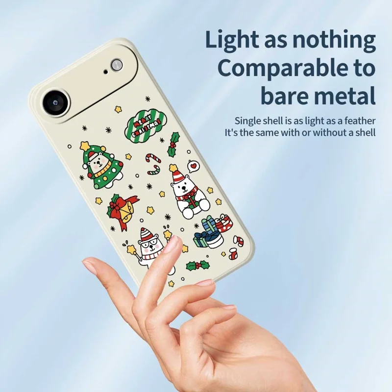 Étui d'air pour iPhone 17 avec motif d'Ours de Noël - Coque arrière de téléphone en TPU avec impression droite - Beige