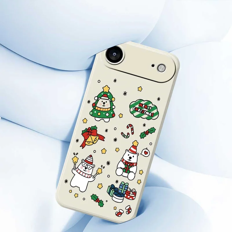 Étui d'air pour iPhone 17 avec motif d'Ours de Noël - Coque arrière de téléphone en TPU avec impression droite - Beige