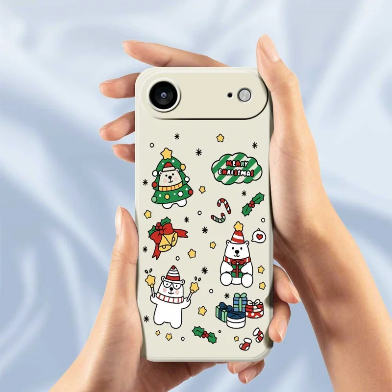 Étui d'air pour iPhone 17 avec motif d'Ours de Noël - Coque arrière de téléphone en TPU avec impression droite - Beige