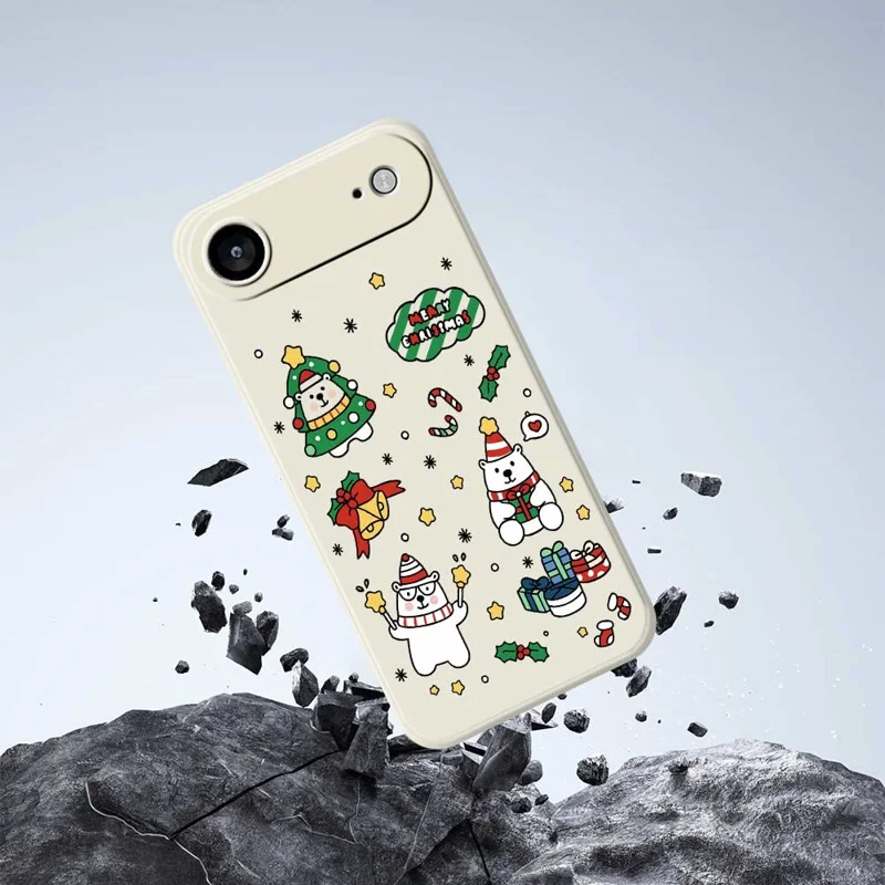 Étui d'air pour iPhone 17 avec motif d'Ours de Noël - Coque arrière de téléphone en TPU avec impression droite - Beige