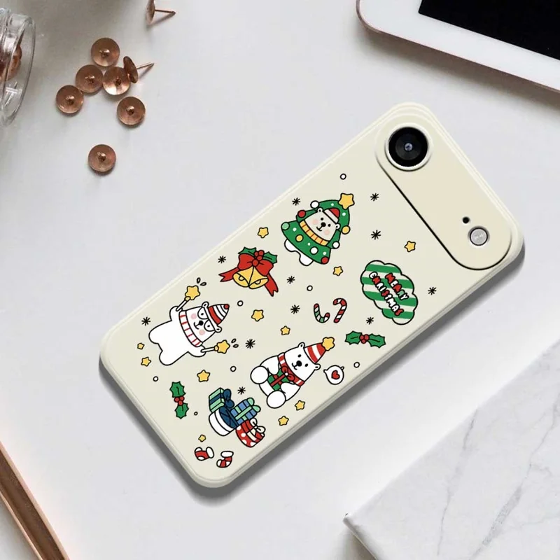 Étui d'air pour iPhone 17 avec motif d'Ours de Noël - Coque arrière de téléphone en TPU avec impression droite - Beige