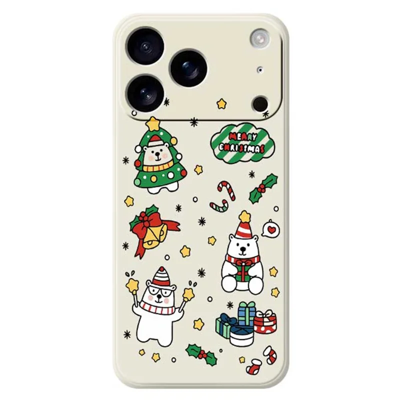 For iPhone 17 Pro Case Christmas Bears Pattern Printing Straight Edge TPU Phone Back Cover - Beige