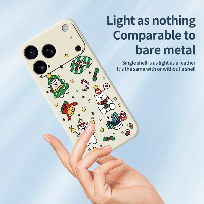 For iPhone 17 Pro Case Christmas Bears Pattern Printing Straight Edge TPU Phone Back Cover - Beige