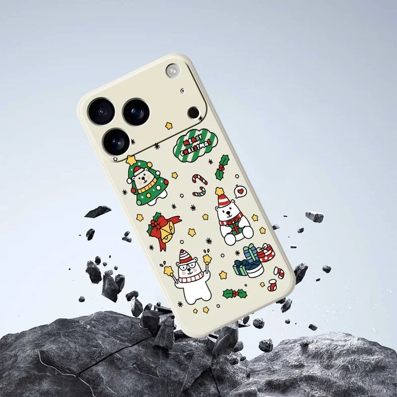 For iPhone 17 Pro Case Christmas Bears Pattern Printing Straight Edge TPU Phone Back Cover - Beige