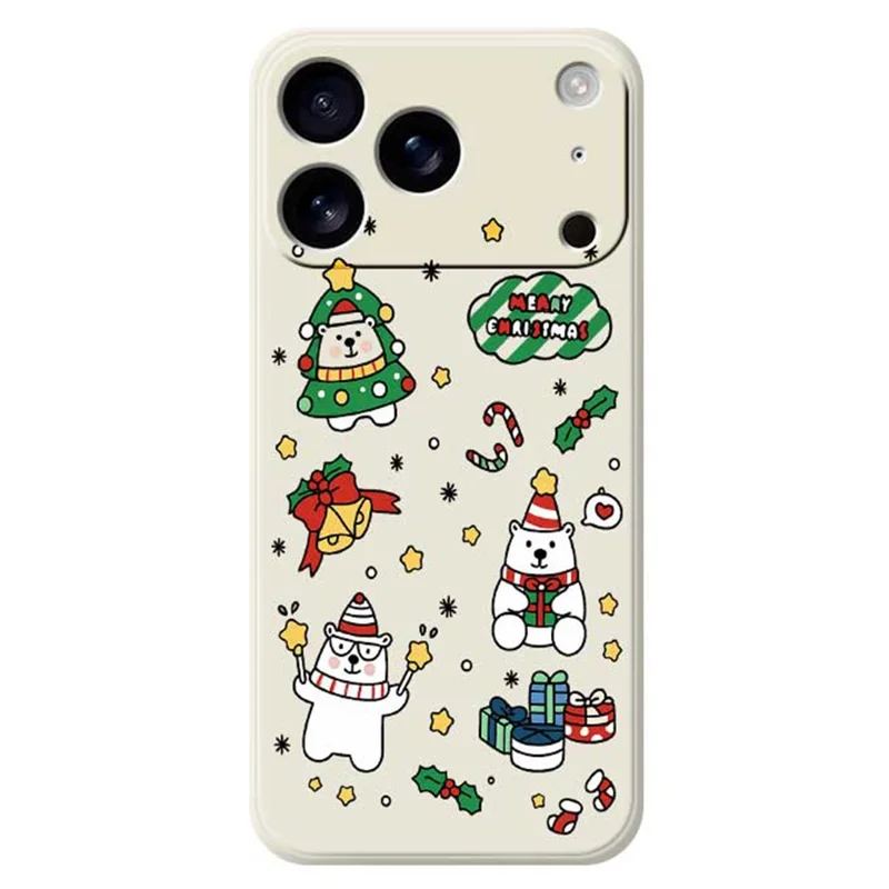 For iPhone 17 Pro Max Case Christmas Bears Pattern Printing Straight Edge TPU Phone Back Cover - Beige